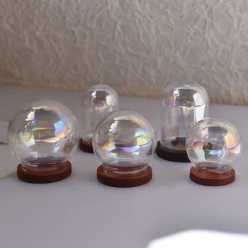 1 / 2X Кухи стъклени топки rainbow с дървена основа, набор от стъклени бутилки за желания, окачване за флакона, украса за стъклени бутилки, окачен декор