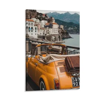 Fiat 500 на брега на Италия Картина върху платно Декоративни щампи стенни живопис декор на художествени плакати, пана за стени