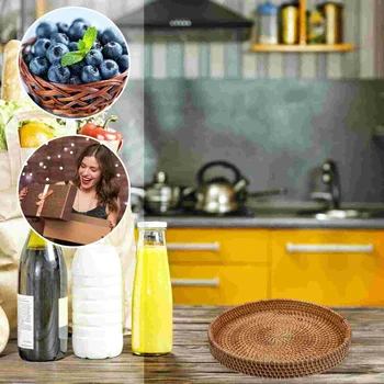 Елегантен Ратанови кошница за съхранение на настолен декор Зарядни устройства за масата за хранене чинии Тенис на Сервировочный тава