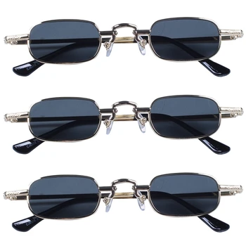 3X Ретро пънк очила, прозрачни квадратни слънчеви очила, дамски ретро слънчеви очила, мъжки Метални рамки-Черно, сиво и златен