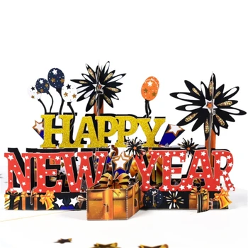 Черно-златен поп чар, Поздравителни картички за Нова година, подарък за парти + плик
