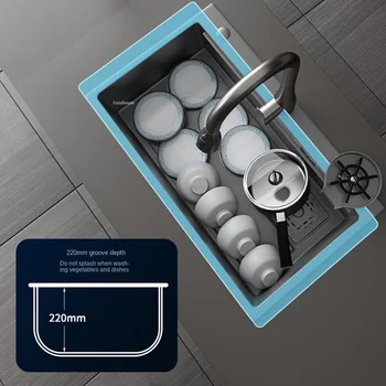 Луксозни сив кухненски мивки Креативни кухненски принадлежности Nano Голямо однощелевое сливное устройство за съдове от неръждаема стомана за кухненски мивки