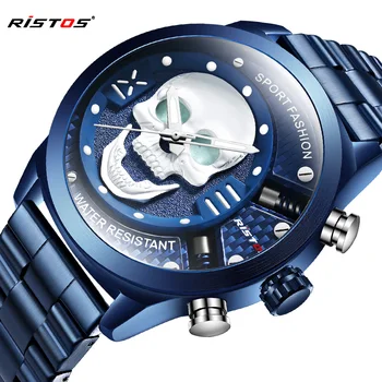 Ежедневни спортни часовници RISTOS за мъже, висок клас марка, луксозни ръчни часовници с кожена рамка на военната стил, модерен ръчен часовник с хронограф