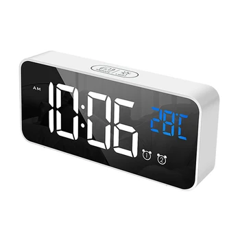 Led цифров часовник с аларма за спални, електронни часовници с термометър, 2 будилник с функция за повторение, отразени часовник с 4 нива на яркост.