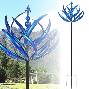 Градинска декоративна вятърна мелница, Подвижни Уникален метален вращатель вятър синьо Здрав отразяваща с заземляющей запушалка Art Занаятите Garden Decor