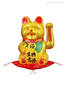 Големи 15-инчови керамични фигурки Щастлива котка с хубав смайликом в стил Фън шуй, украса за пожатия ръце, украса за дома