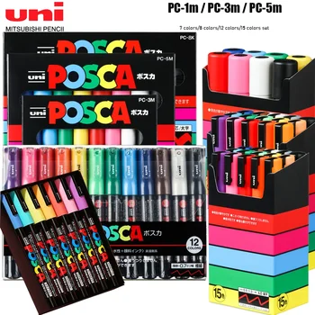 Маркери UNI POSCA PC-1M PC-3M PC-5M Набор от ПОП-рекламни плакати, Графити, дръжки за рисуване на Манга, Стоки за бродерия, Перманентен маркер