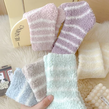 Чорапи за жени за есента и зимата, Нови Дебели шарени чорапи от коралов кадифе, не линяющие, топли чорапи, Ежедневни чорапи за сън