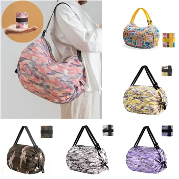 Сгъваема пазарска чанта с голям капацитет, дългогодишна множество преносима чанта на едно рамо за пътуване, модни джобни чанти за храни