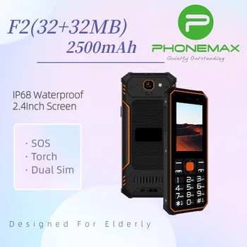PHONEMAX F2 Мобилни Телефони за възрастни хора GSM 2G Здрав IP68 Открит Мобилен Телефон С 2.4 