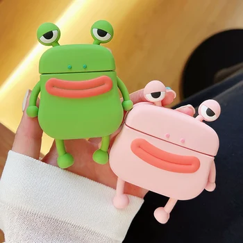 Красиво Розово-зелена 3D жаба, мек силиконов калъф за Airpods 3, калъф за защита на слушалки, защитни аксесоари за Airpods 1 2 Pro