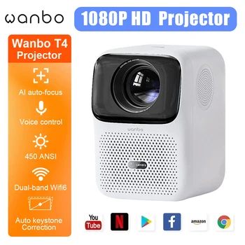 Проектор Wanbo T4 Android 9.0 Full HD, 4K Проекторът 1920*1080P 450 Ansi Лумена С Автофокус Преносим Мини Проектор За Домашно Кино