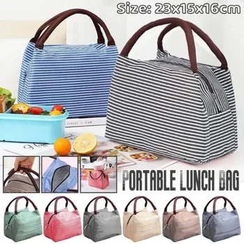 Модни раирана чанта-хладилник за жени, мъжки чанти за обяд, удобна чанта за обяд, водоустойчив термоизолированные пакети за хранене на закуска