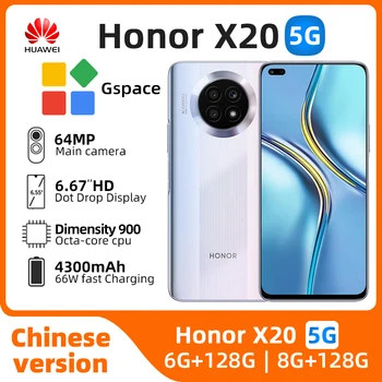 Смартфон Honor X20 5g Dimensity 900 6,67 Инча 120 Hz LCD екран 4300 mah Батерия 66 W Суперзарядная 64-Мегапикселова Камера на Оригиналния употребяван телефон