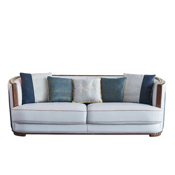 Лесен нов Луксозен диван в китайски стил Ugyen от масивно дърво 123 Комбинация кожена мека мебел за дневна малък апартамент