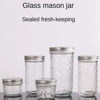 120 мл-650 мл Прозрачна стъклена запечатанная бутилка Mason Jar Бутилка за сладко с ромбовидным модел, шише за сок с етикет, кухненски инструмент за запечатване на бутилки