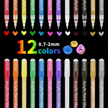 12 от Цветове Акрилна Боя Набор от Маркери На Водна Основа Художествен Маркер Дръжка 0,7-2 мм Тънък Връх за 
