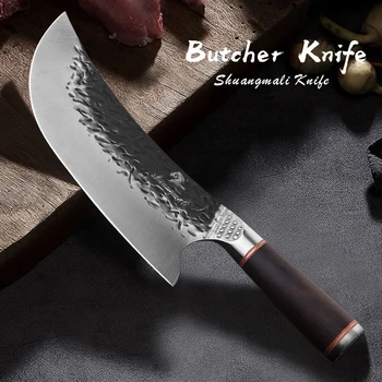 8-инчов мясницкий нож от стомана 5Cr15Mov, кухненски ковани ножове на главния готвач за рязане, остър месото на филета с дръжка от черно дърво