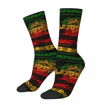 Тема дизайн Reggae Rasta Lion Cannabis Топли Чорапи За екипажа, Продажба, Всесезонни къси Чорапи Rastafari Lion of Judah С Листа на Марихуана, Нескользящие