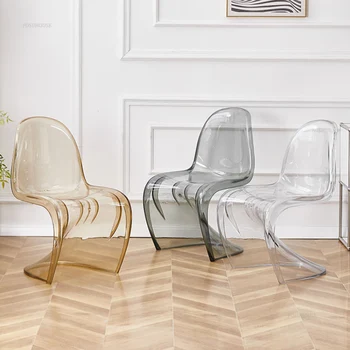 Прости пластмасови трапезни столове нестандартен дизайн Прозрачни акрилни столове за трапезария, Мебели за всекидневна домашна Стол с облегалка