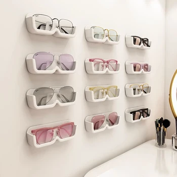 Висококачествен стъклен шкаф-витрина, Кутия за съхранение на очила, монтиран на стената рафтове за съхранение на слънчеви очила без пробиване, Почистване на дома за слънчеви очила