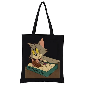 Чанта-тоут The Cat Is Watching The Sleeping Mouse Чанти, Модни тъкани чанти Забавно тканая чанта-тоут Женствена чанта за пазаруване