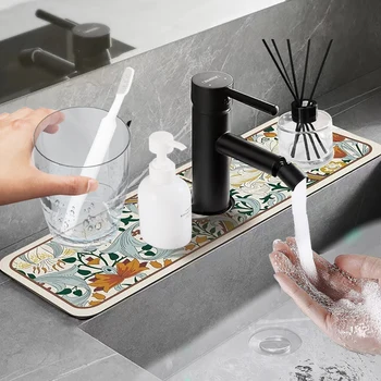 Подложка за кухненско кран, абсорбираща подложка за сушене на мивки, предпазна подложка за splash щит на маса, подложка за бързо изсушаване в банята